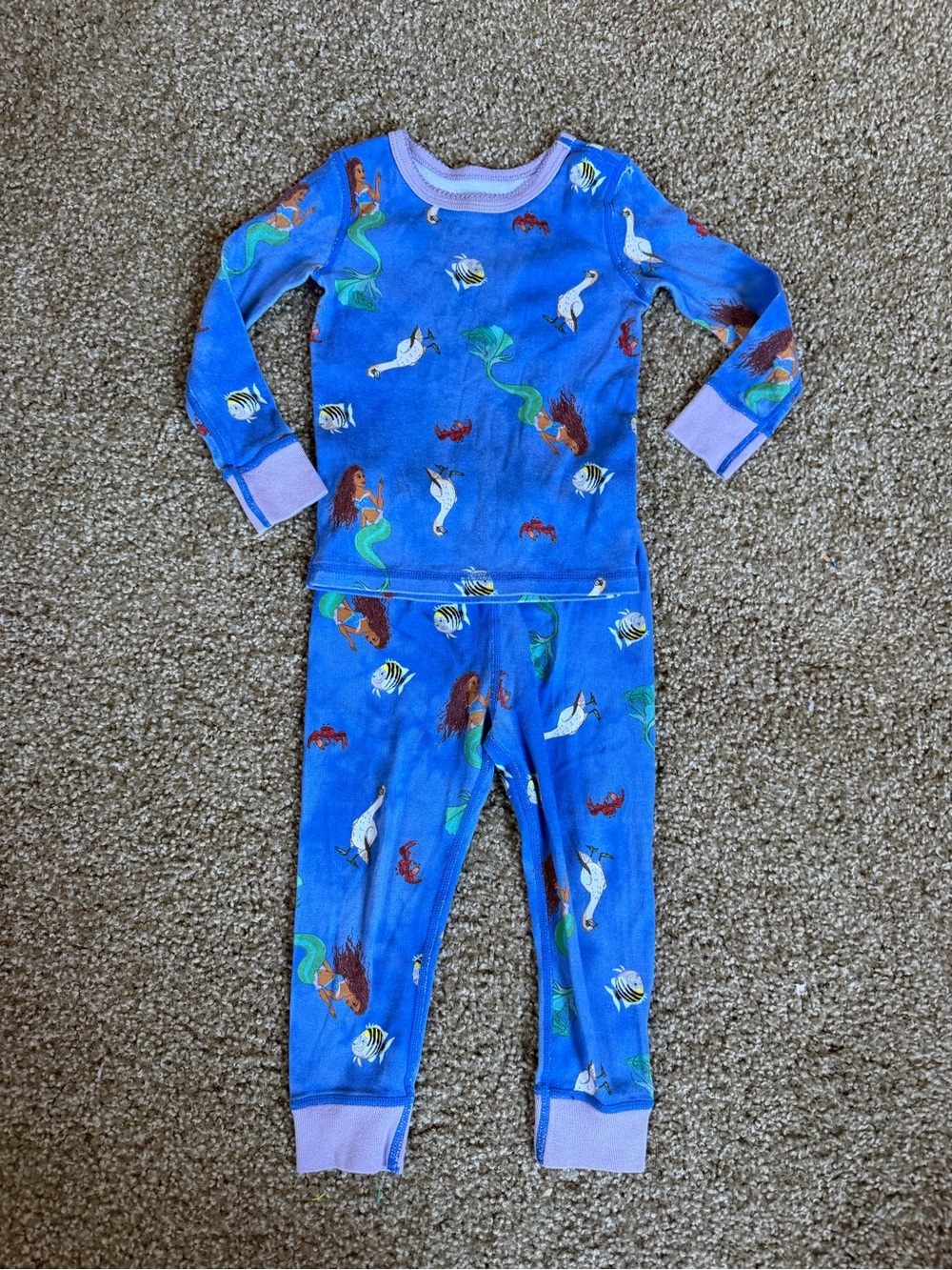 Disney Blue Mermaid Print Kids Pajama Set Size 2